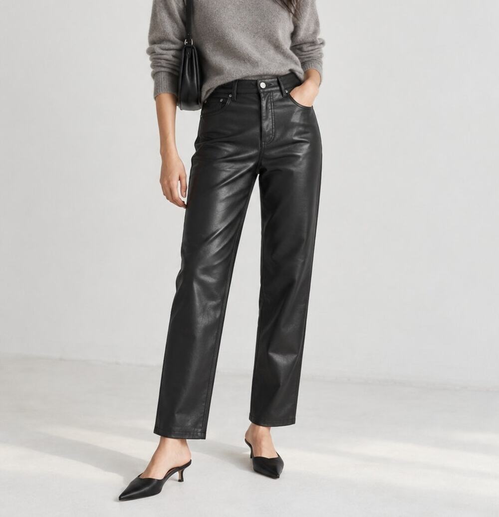 Aritzia Wilfred Melina Vegan Leather Straight Leg High Waist Black Pant, size 4